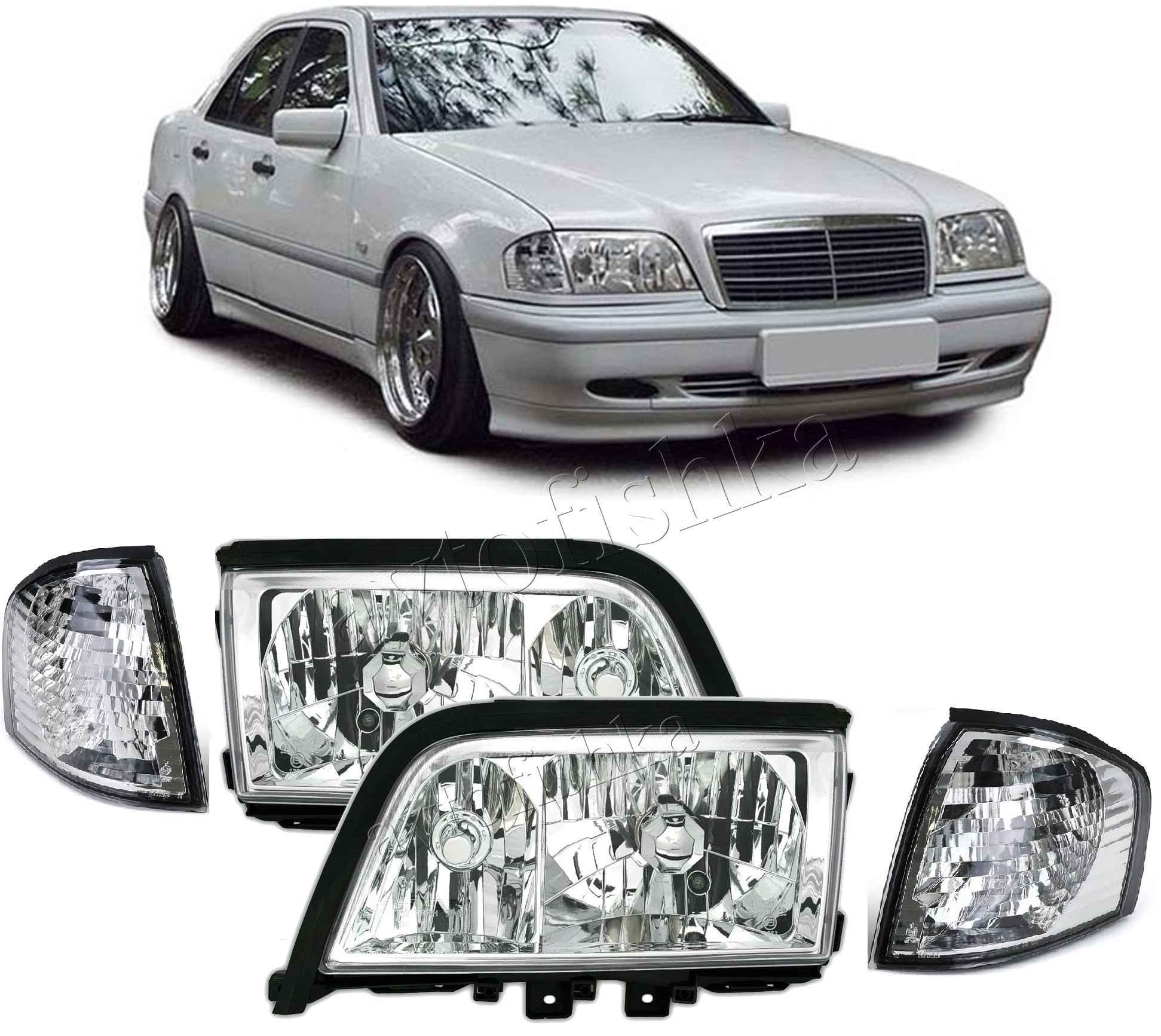 Mercedes C W202 (94-00) фары передние хромированные, комплект 2 шт. купить  в Уссурийске - Автофишка